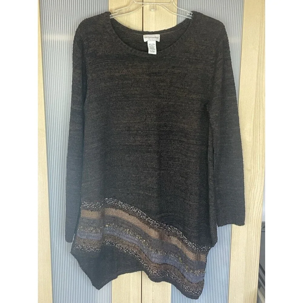 Soft Surroundings Raku Tunic Boho Knit Asymmetric‎ Sweater Top Brown Sz L Casual - Picture 2 of 6